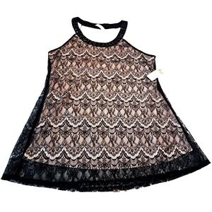 Per Seption‎ Concept Lacey Tank Women L Black Lace Pink Lining Whimsigoth Goth